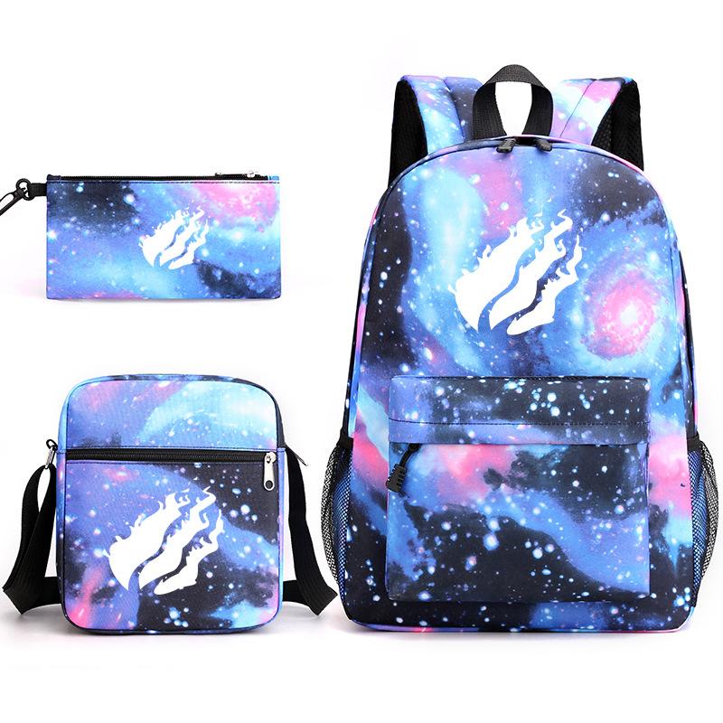 Large Capacity Schoolbag with Shoulder Strap; Student Three-piece Pencil Case Set