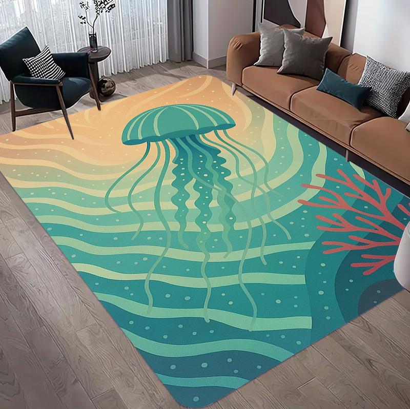 Ocean Beach Animal Carpet Mat Rug Home Decoration Living Room Bedroom Manta Ray Turtle Sea Pattern Non Slip Soft Floor Mat