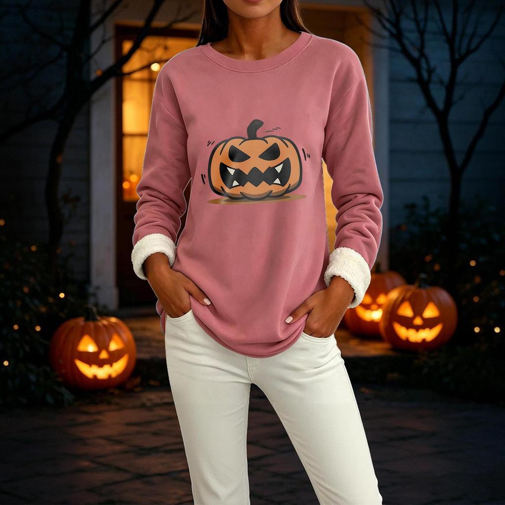Women's Halloween -Lined Long Sleeve Round Neck Print Casual Winter Top