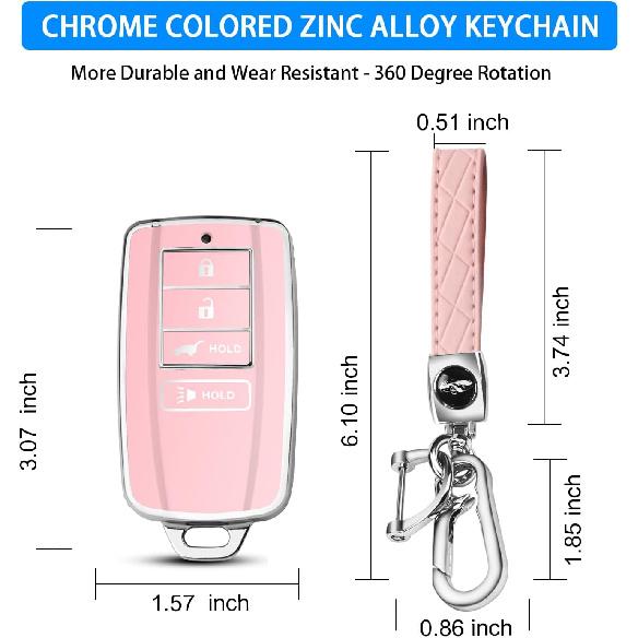 QBUC Key Fob Cover for Acura MDX 2014-, for Acura RDX 2015-, Soft Key Shells Case with Keychain for ILX RLX TLX 2015- Car Accessories(4