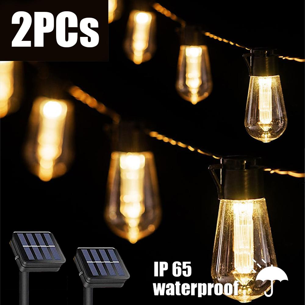1~2PC LED Solar String Light Outdoor IP65 Waterproof Christmas Decoration 30 Bulbs Retro Camping Garland Garden Party Fairy Lamp