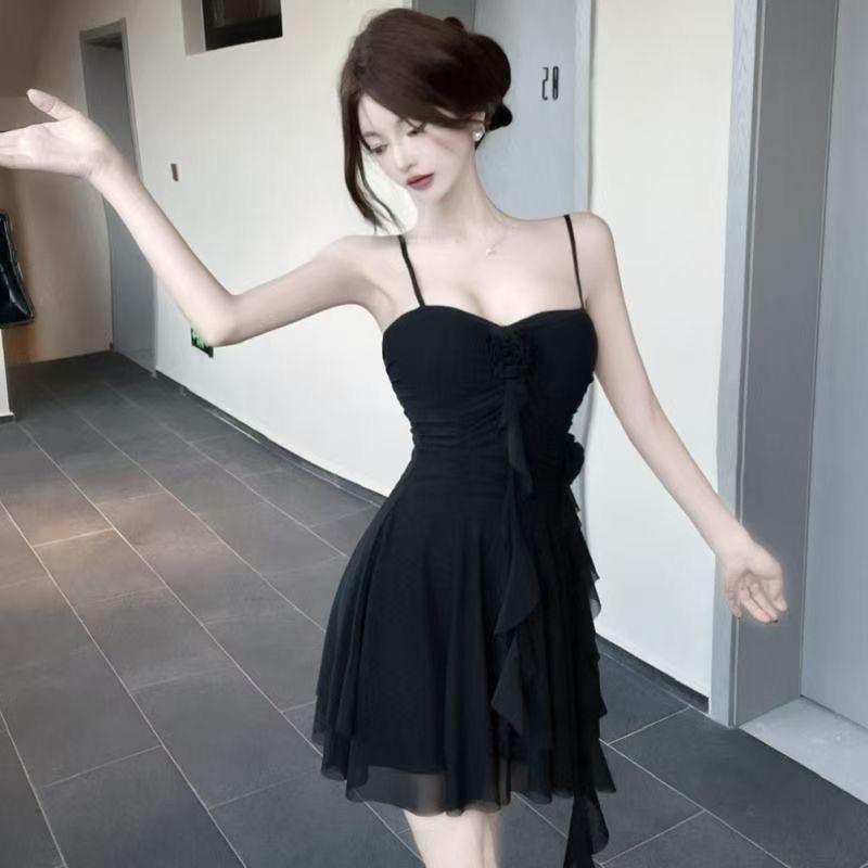 

Pure Desire Floral Fairy Strappy Dress - Sweet & Spicy High-End Pleated A-line Mini Skirt S 70-95 lbs чёрный