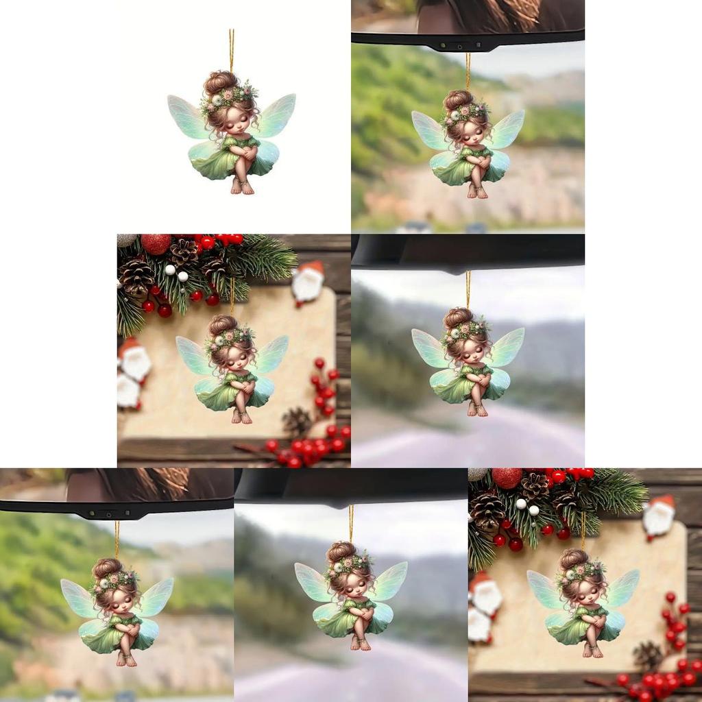 Charming Green Fairy Acrylic Car Rearview Mirror Decoration Keychain With Cartoon Style