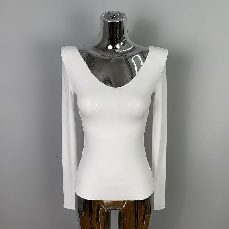 Tricou de primăvară nou solid Slim Fit sexy pentru femei, casual, la modă, subțire, elegant, cu mânecă lungă, tricouri, topuri, doamne, simplu, cu decolteu în V, tricou de birou pentru femei, 26406