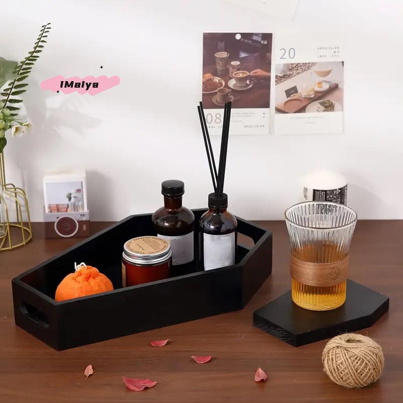Gothic Black Coffin-Shaped Wooden Storage Box Makeup Organizer Tray Cosmetic Holder for Home And Office Decor Halloween Theme