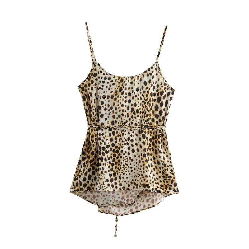 Fashion Style 2024 Autumn New Women's Clothing Easiest for Match Leopard Print Print Sling Tops High Waist Pants 8081013