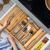 1Pc Adjustable Expandable Bamboo Drawer Organizer, Kitchen Drawer Divider Tray for Cutlery, Silverware and Knives