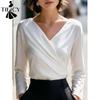 Women's Fashion Casual Spring Autumn Solid Color Print Long Sleeve V-Neck Blouses & Shirts