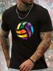 Men's Geometric Volleyball Print Crew Neck T-Shirt - Lightweight Breathable Summ Unisex T-Shirt