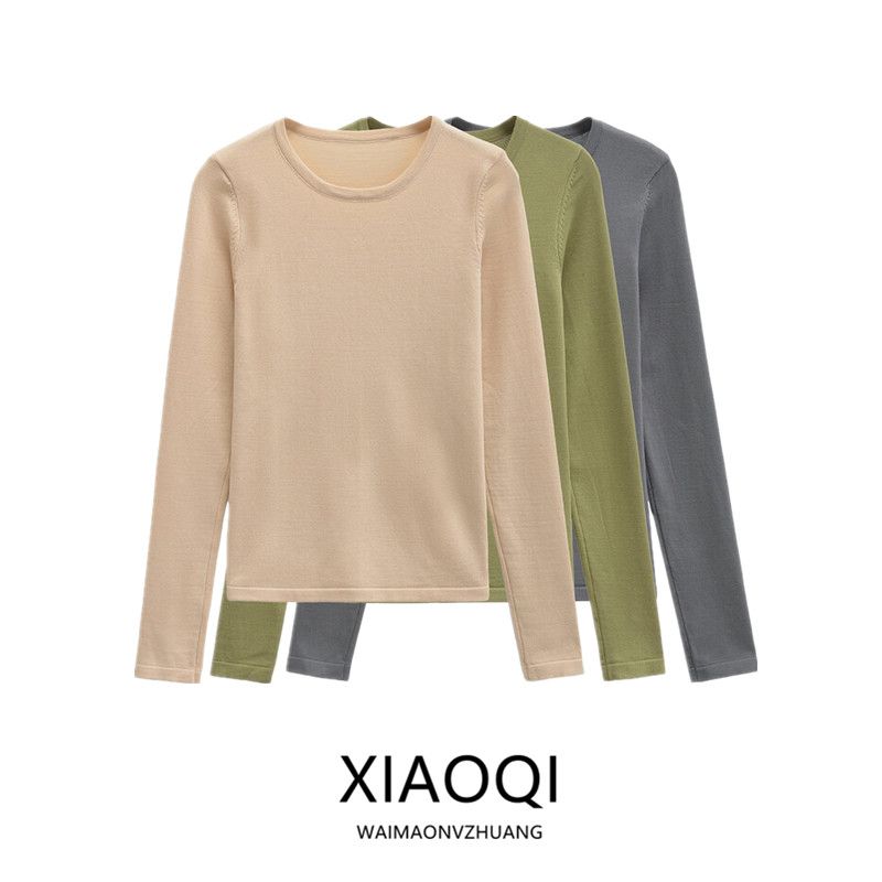 Fashion Style 2024 Autumn New Women's Silm Easiest for Match Round Neck Long Sleeves Finger Hole Bottoming Shirt Tops 1028327025