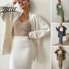 Mid Length Loose Coat 2 Pcs/Set Cardigan Sweater Skirt Set Long Sleeve Knitted Jacket High Waist Slim Fit Midi Fall Winter Dating Commuting
