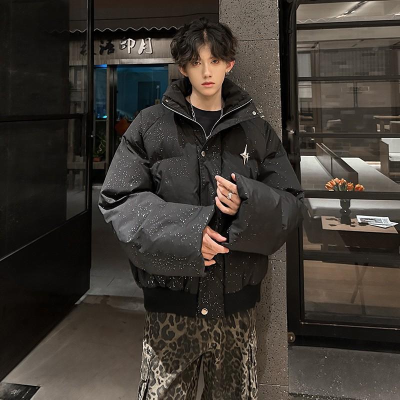 Mens Winter Puffer Jacket Thick Warm Cotton Coat Streetwear Casual Stand Collar Outerwear