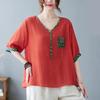 Summer Cotton and Linen New Short-sleeved Plus Size Women's Tops Literary Retro Ethnic Style Thin Shirts