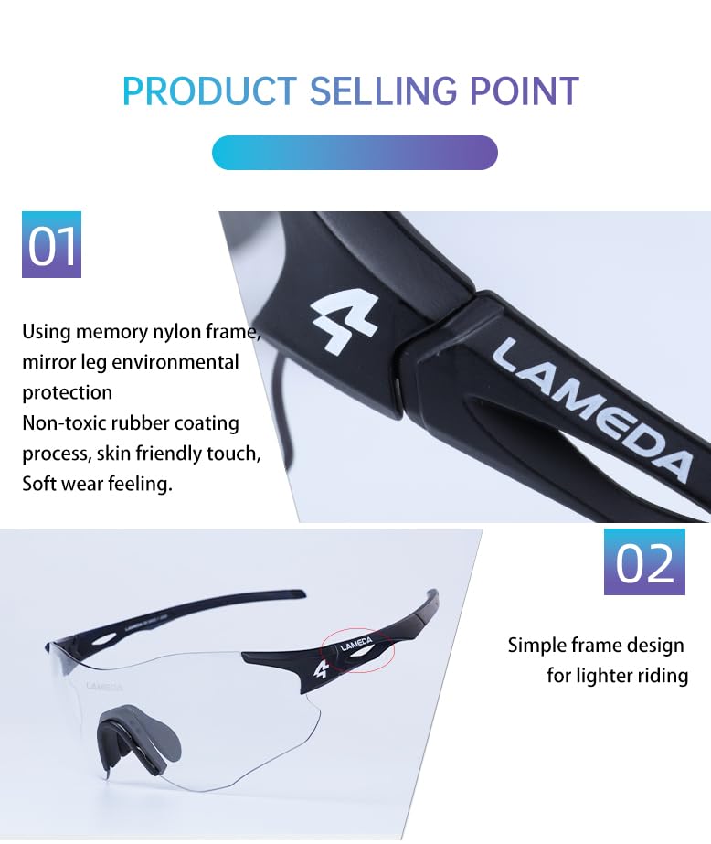 Cycling Photochromic Sunglasses RS100 [LAMEDA] UV400/Anti-fog/Lightweight/Durable (Gray)