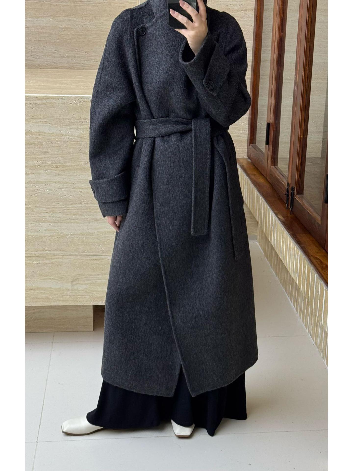 

2025 Double-Sided Wool Blend Women s Overcoat with Large Lapel - Korean Lazy Style Bathrobe Medium