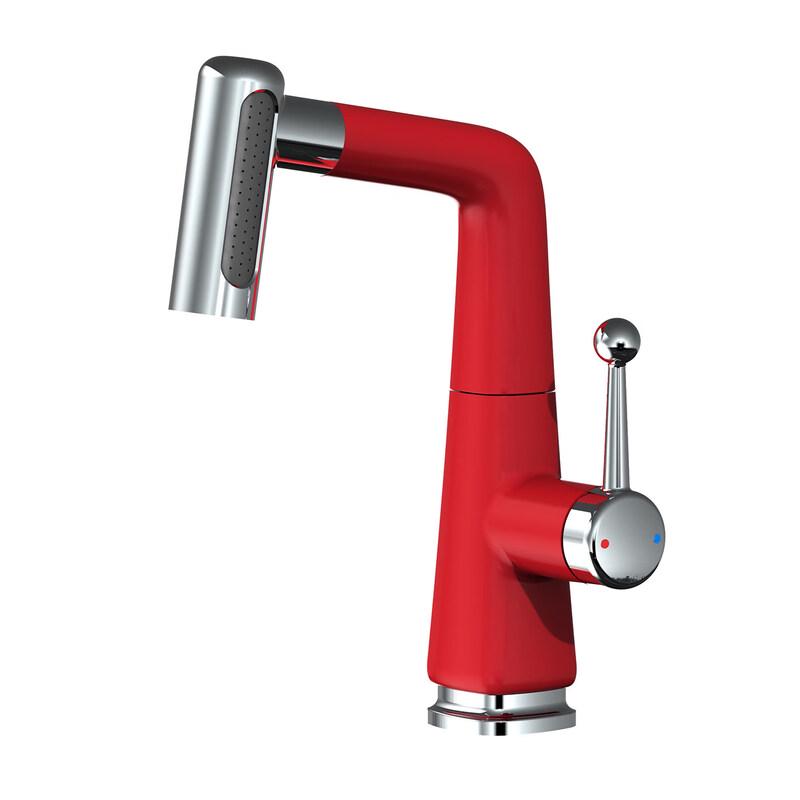 Red Single Cold Pull-Out Basin Faucet