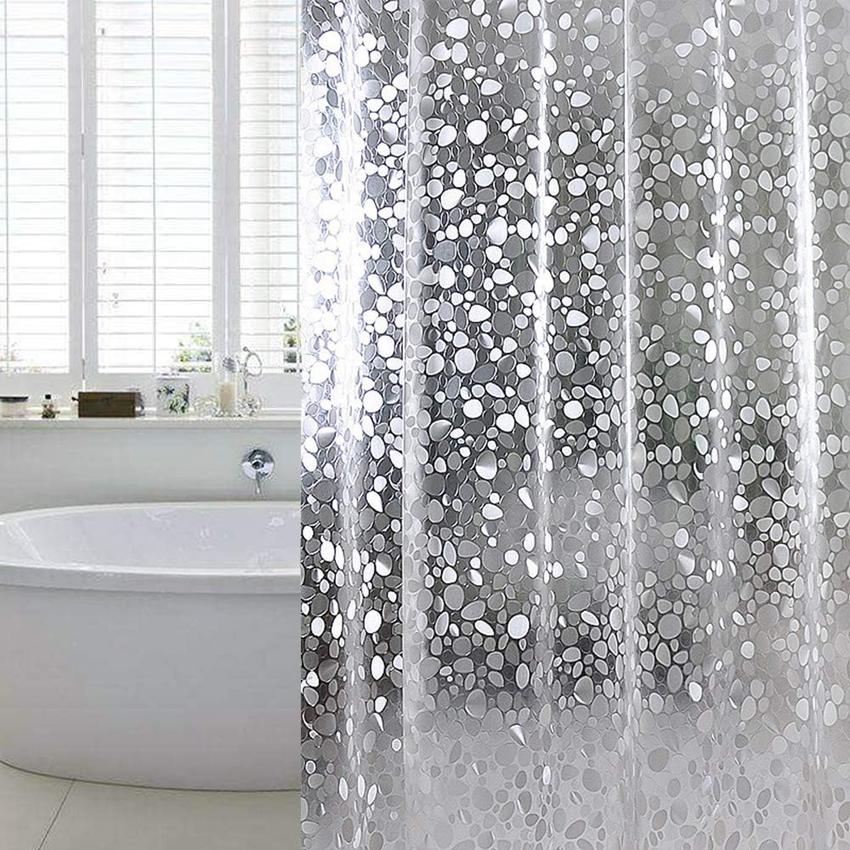 W460xH180cm PEVA Pebble Shower Curtain Transparent Lining Waterproof Bathtub Bathing Cover Cobblestone Bathroom Bath Curtains Liner