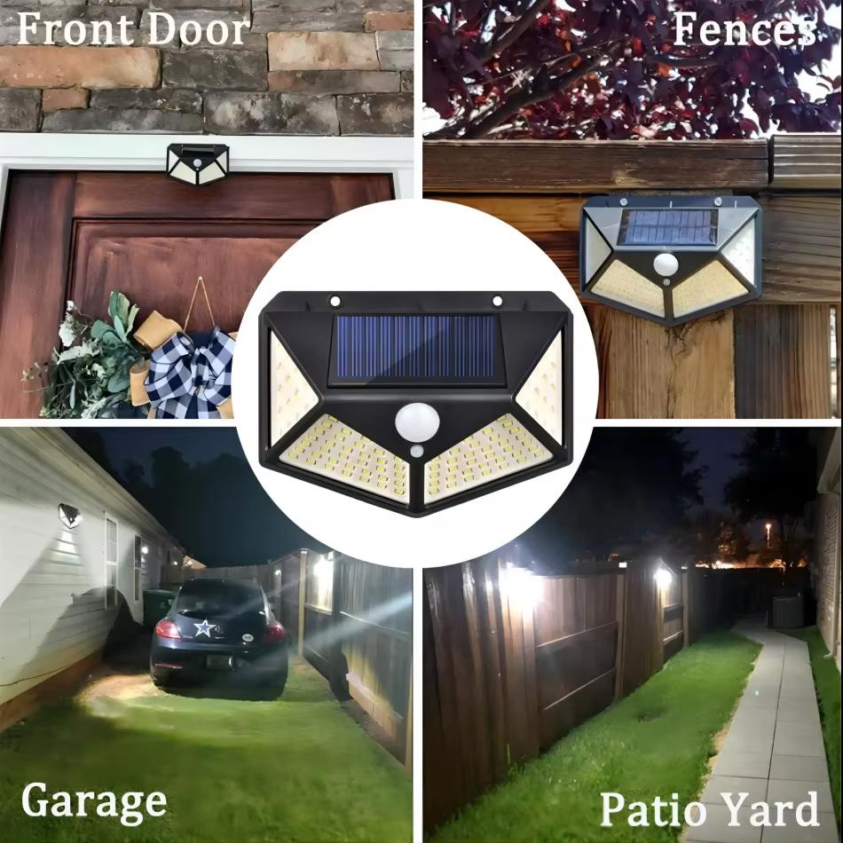 Outdoor Solar Wall Lights with Motion Sensor IP65 Waterproof 100 LEDs Solar Powered for Garden Yard Street Lighting