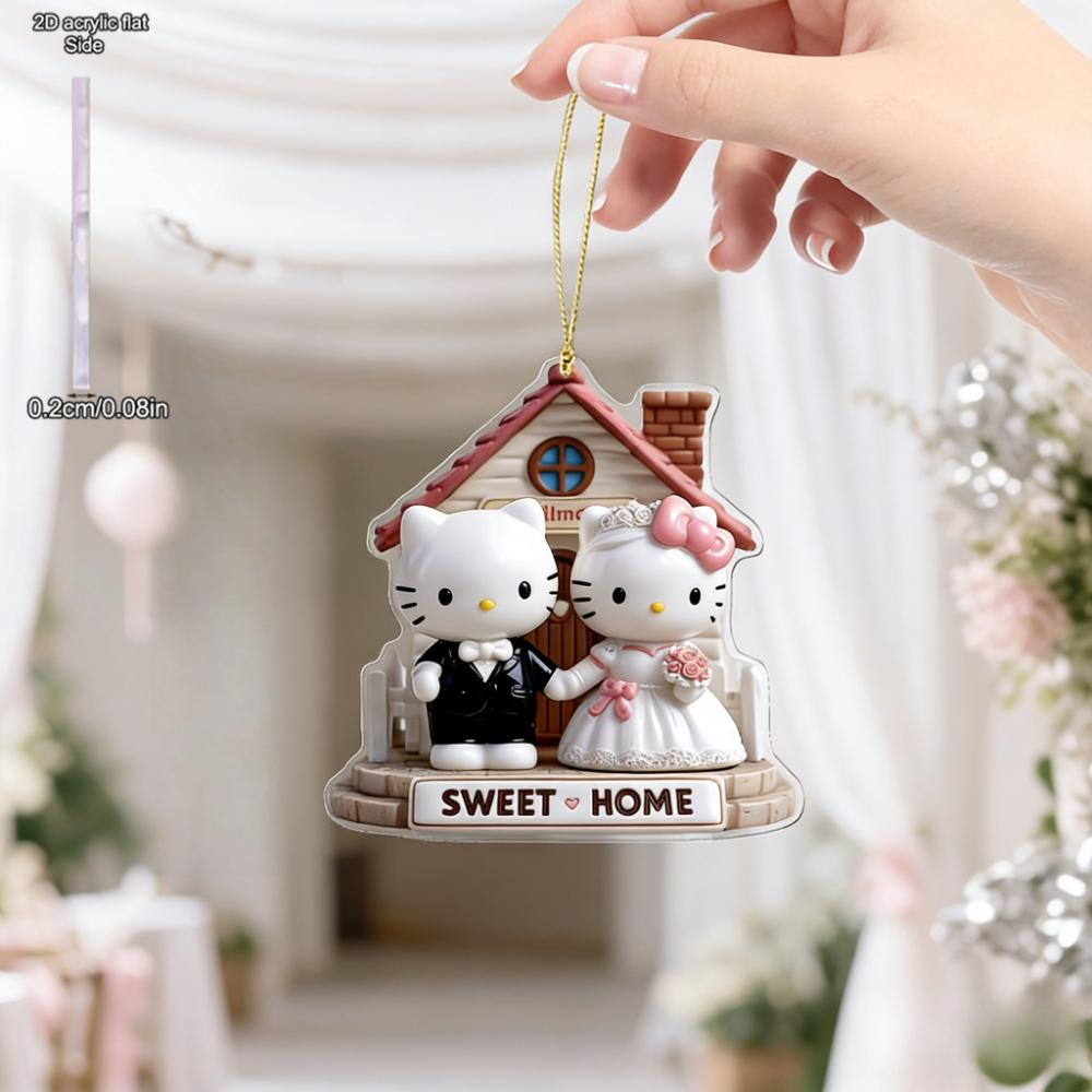 

Акриловый кулон Свадебная пара Hello Kitty - Романтичный дизайн Жениха и Невесты со знаком Sweet Home , Идеально подходит для зеркала заднего вида автомобиля 7.9*8CM