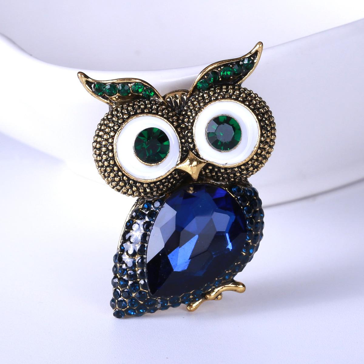 

Модная милая брошь в виде совы с большими глазами, женская булавка в стиле ретро с бриллиантами, простая персонализированная брошь для пальто синий