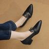 Fashion Vintage Thick Heels Women Pumps Retro Buckle Genuine Leather Mature Pointed Toe Office Lady Working Spring Summer Shoes Woman