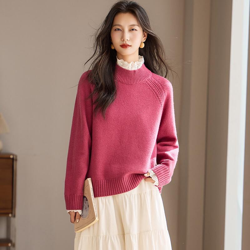 Srcr Women's Thickened 100% Wool High-Neck Lace Sweater