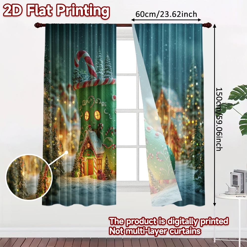 2pcs, 2D FLAT PRINTING Curtains (Without Rod) CandyBootHouse Minimalist holiday curtains Versatile Polyester Curtains Art Deco