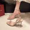 Summer new temperament versatile bow high heel open toe one-word strap casual stiletto sandals