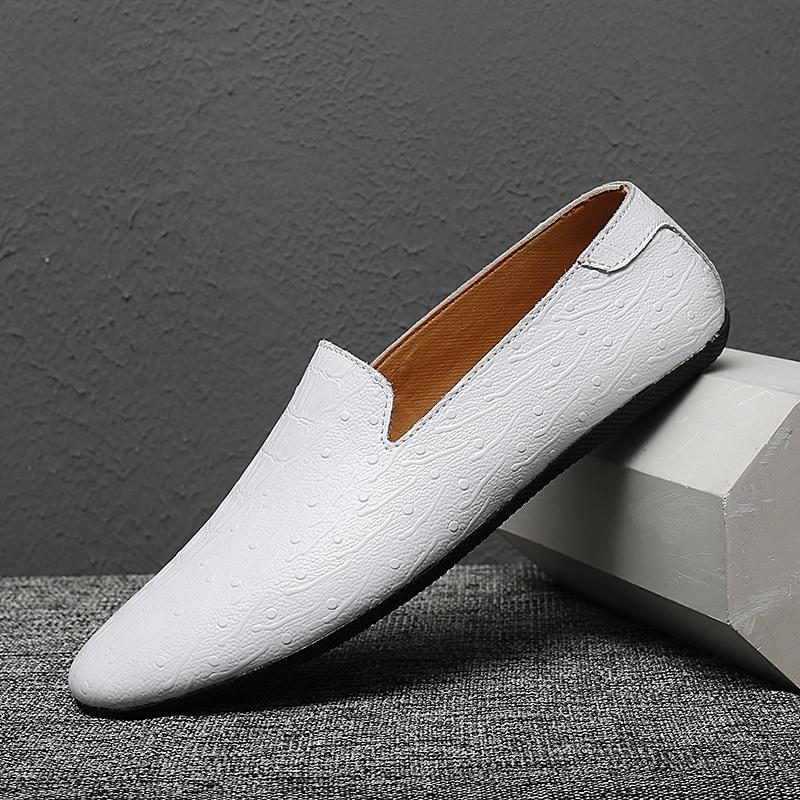 

2024 Genuine Leather Mens Loafers Fashion Handmade Moccasins Soft Lightweight Slip on Men s Boat Shoe Comfy Italian Shoes Casual 45 белый