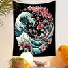 Koi Fish and Cherry Blossom Waves Design Patterned Tapestry Decorative Wall Hanging, Home Bedroom Living Room Decor