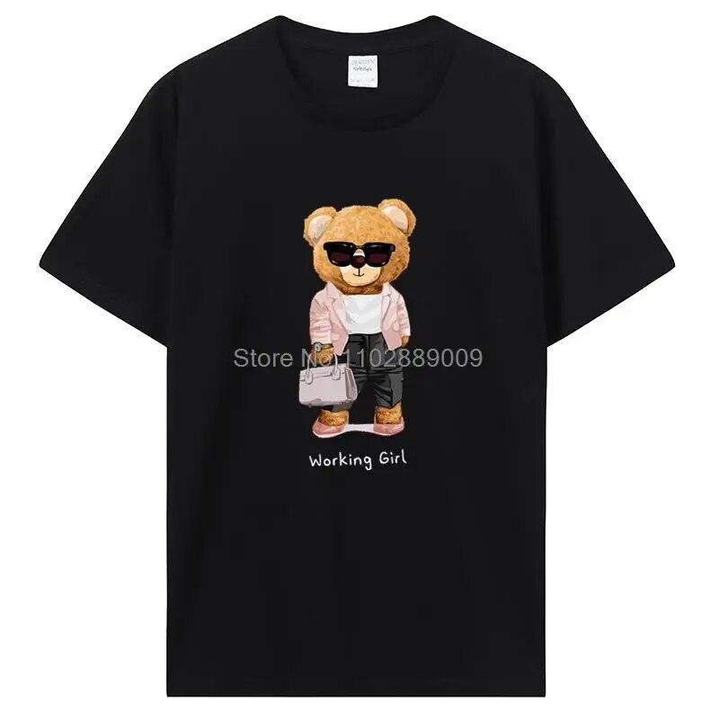 Working Girl Bear Frauen T-Shirt Unisex Unisex Student Kreativität T-Shirt Dame Cartoon Druck Harajuku Baumwolle T-Shirt Kleidung T-Shirts