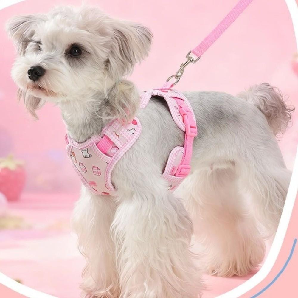 Adjustable Dog Harness Leash Set Escape-Proof Breathable Pet Walking Rope Cartoon Pattern Comfort Fit Dog Harness Vest Daily Use