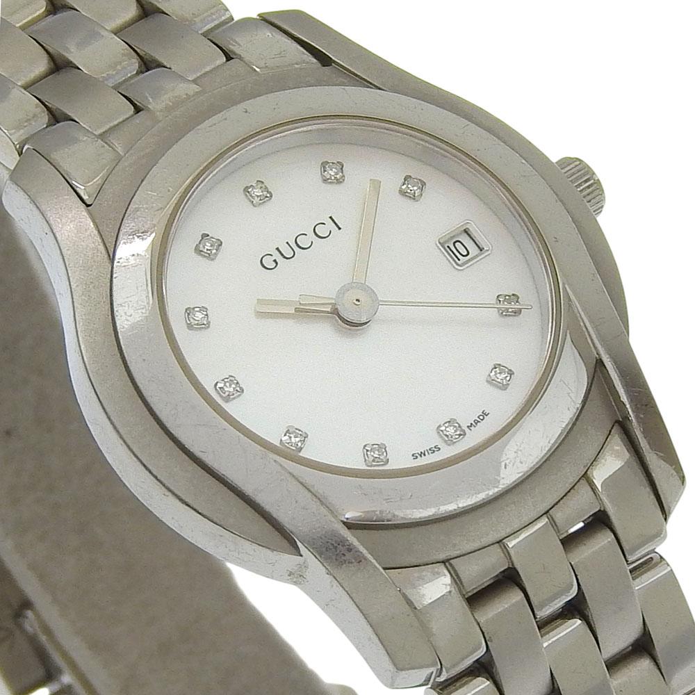 GUCCI Watches 5500L White shellDial Stainless Steel Quartz Analog display Women Used