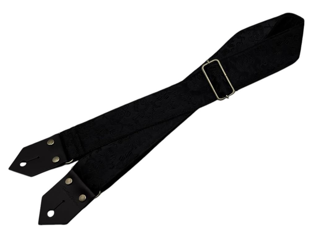 Spice Note Guitar Strap Jacquard Made in Length "Dragons & Flowers" Fabric, Japan, 820mm-1450mm, Onyx, ES-PJ50DF/ONX