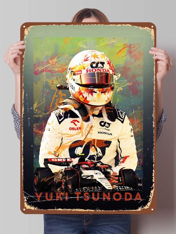 Yuki Tsunoda Racer Posters F1 Racing Metal Signs Decor for Room Decoration Custom Tin Plates for Wall Art Decoration Retro Home