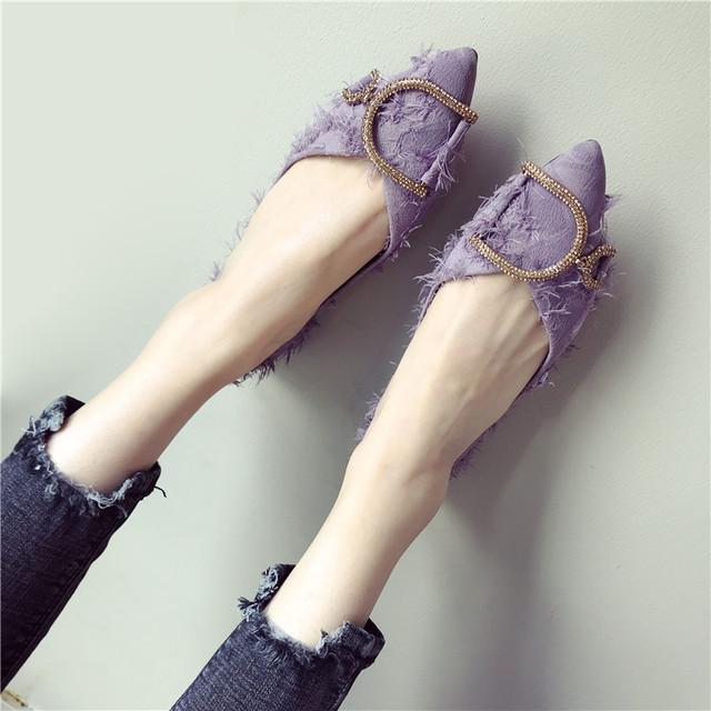 

Новая женская обувь с острым носком, резиновые металлические цепочки на подошве, шлепанцы, модная повседневная женская обувь на плоской подошве, Zapatos De Mujer 6 лавандовый