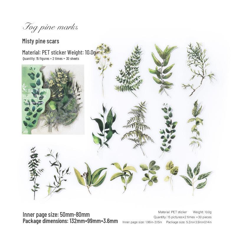 Sugar Poetry Plant Light Scenery Sticker Pack: Fresh Style for Children's Journals, DIY Decor, and Collage Projects.