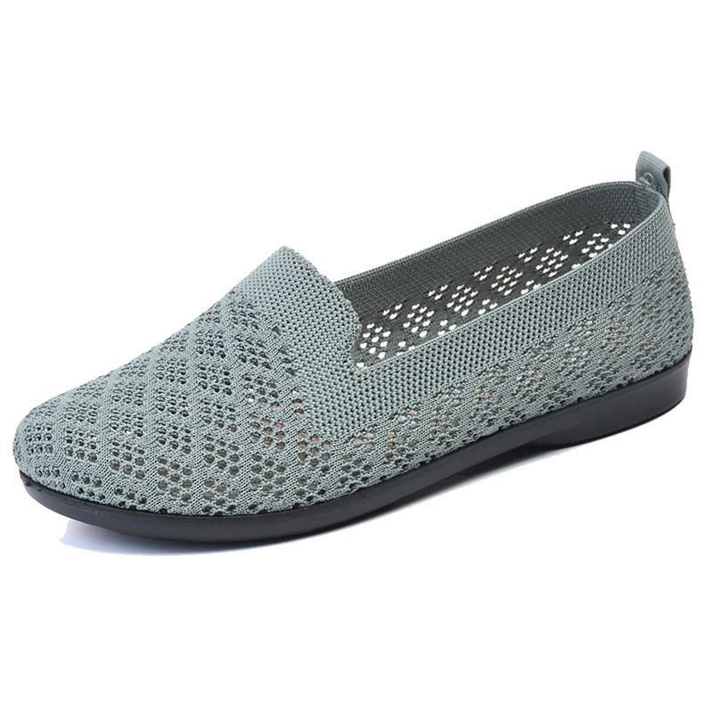 Womens Breathable Mesh Flat Shoes With Cutout Design Comfortable Slip-On Walking Fall