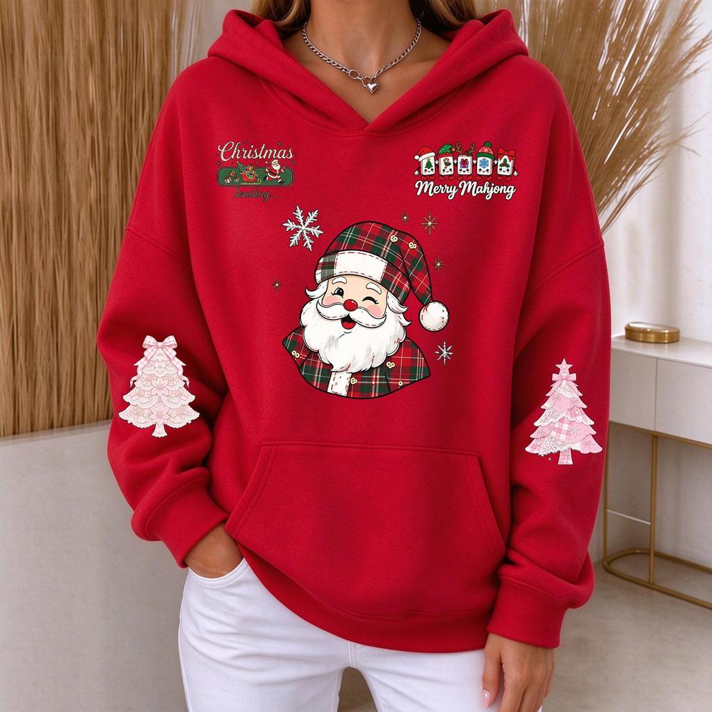 Women's Casual Christmas Print Long Sleeve Hoodie Pullover Sweatshirt for Everyday Wear