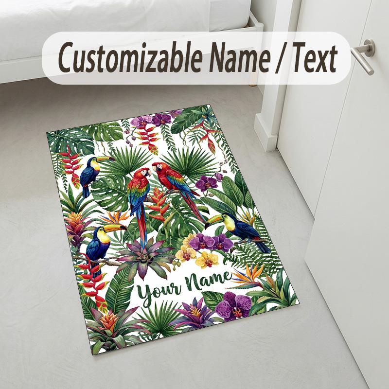Tropical Leaves Theme Soft Crystal Velvet Rug Custom Name & Text Print Non Slip Floor Rug for Bedroom Living Room