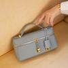 23Cm first layer ostrich pattern cowhide lunch box bag genuine leather shoulder bag fashion messenger bag simple small lock women's bag