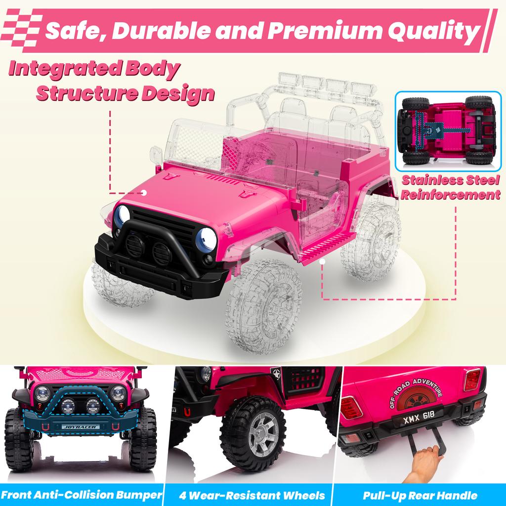 24V 4WD Ride on Car Power 4 Wheels w/Gift Flower, Remote Control, 2 Seater, 4X200W Motor, 3 Speeds, Pop Music, Spring Suspension
