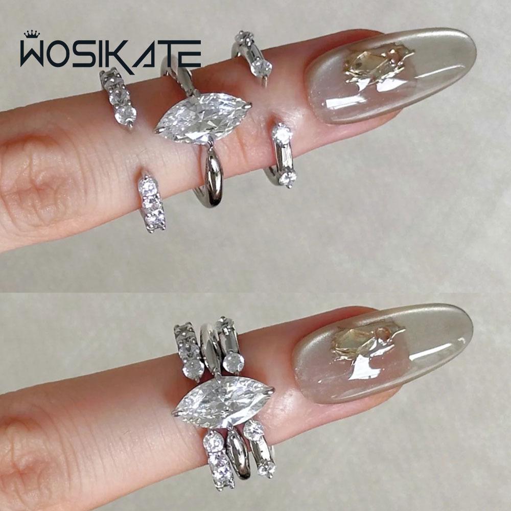 Wosikate Sparkling Horse-Eye Zirconia Simple Three-In-One Stacked Ring For Women Copper Plated Fashion Jewellery Finger Ring