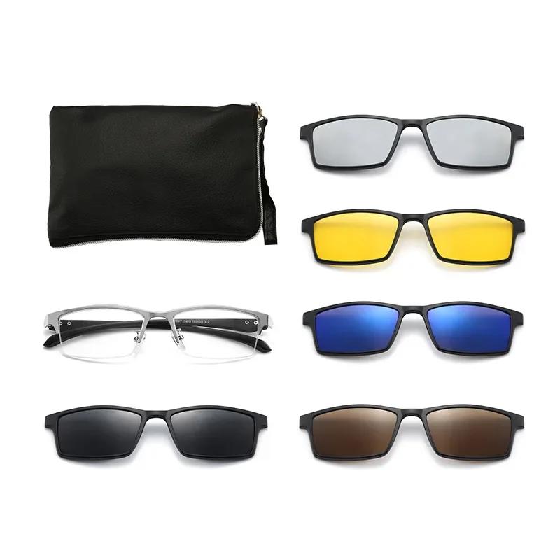 Rectangle Small Magnet Sunglasses Men Polarized Clip On Glasses For Men Half Metal Frame Male 0 Diopter Optic Myopia Eyewear