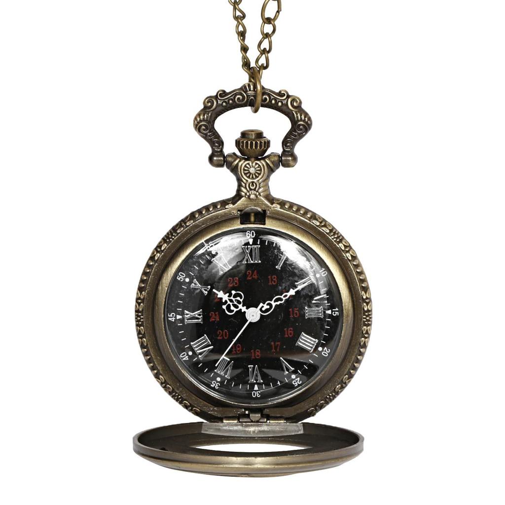 Triangle Analog Locket Pocket Watch with Long Chain and Roman Numbers Jewellery Necklace with Wooden Box for Women and Men