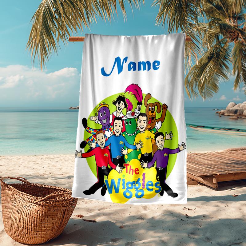 Custom Name Ultra-Soft Beach Towel with The Wiggles Theme,Ideal for Pool - Camping, Diving - Perfect Travel Essential, Vibrant Beach Towel.