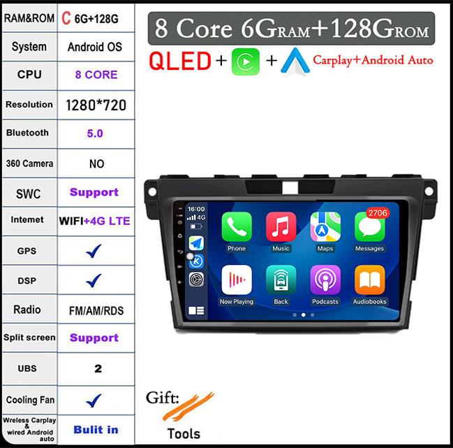 QLED Android 14 Car Radio For Mazda CX7 CX-7 CX 7 2008 - 2015 Car Multimedia Navigation GPS Video Carplay Auto BT RDS Stereo