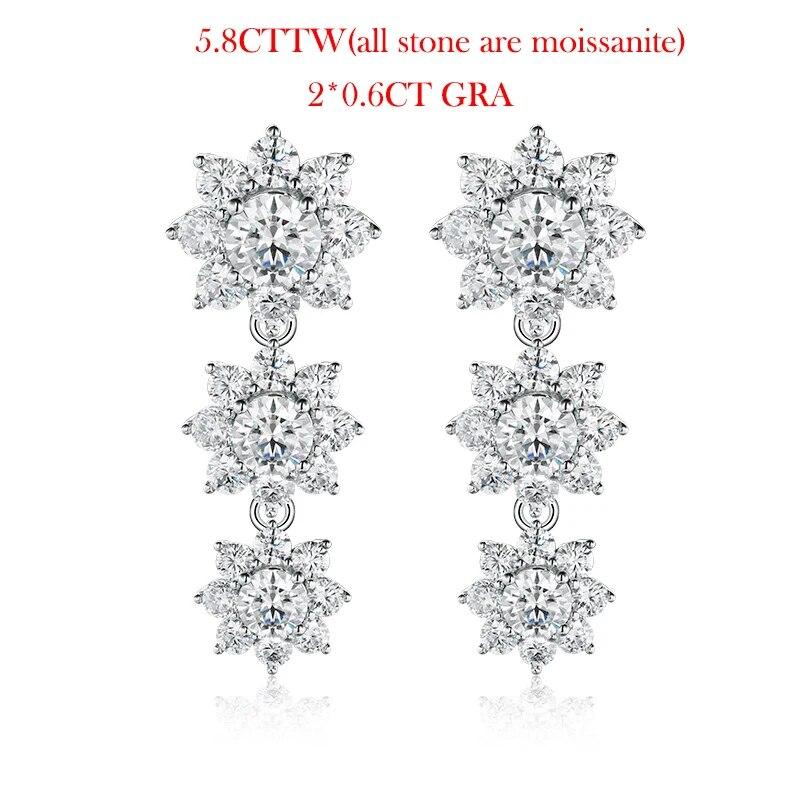 

D Color 2,8-5,8CTTW D Color All Серьги-капли с муассанитом Классические сверкающие бриллианты в виде подсолнуха, ювелирные изделия из стерлингового серебра 925 пробы GRA