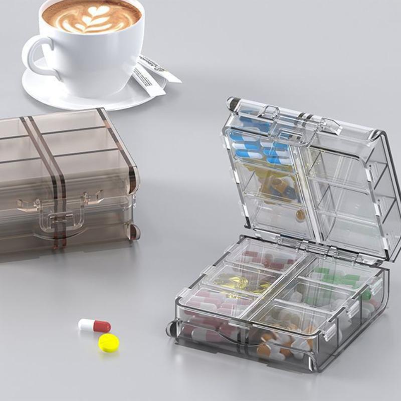 Portable 12 Compartments Double Layer Pill Box Travel Size Medicine Organizer For Daily Medication Vitamins And Supplements