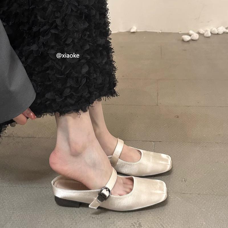 XINZHOU khaki inner heightening gentle bag head half slippers women's outer wear 2025 spring with skirt Muller evening